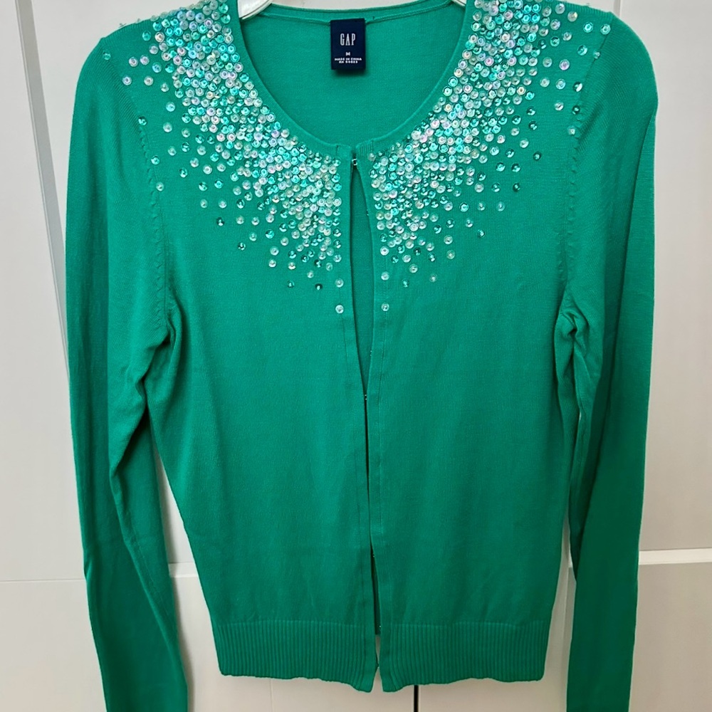 GAP VINTAGE Teal Cardigan with Sequin Details